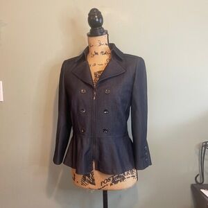 Tahari Arthur S Levine Women Office Career Full Zip Peplum Blazer Jacket Black 2